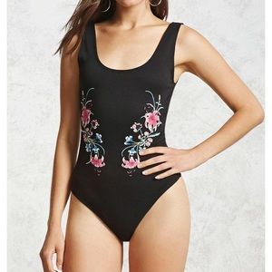 Black forever 21 floral bodysuit